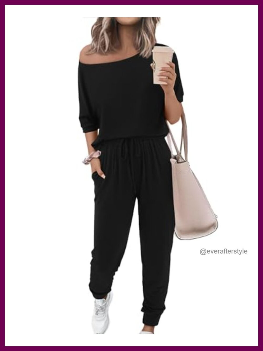 Women 2 Piece Lounge Set Short Sleeve Off Shoulder Top Drawstring Jogger